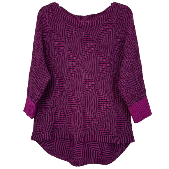 Textured All Season Knit Sweater Boatneck Quarter Sleeve High-Low Size Large - Picture 11 of 13